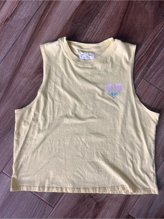 Spiritual Gangster Tops - Med Spiritual Gangster Pastel Yellow Muscle Tank w/Heart Peace Sign PEACE LOVE